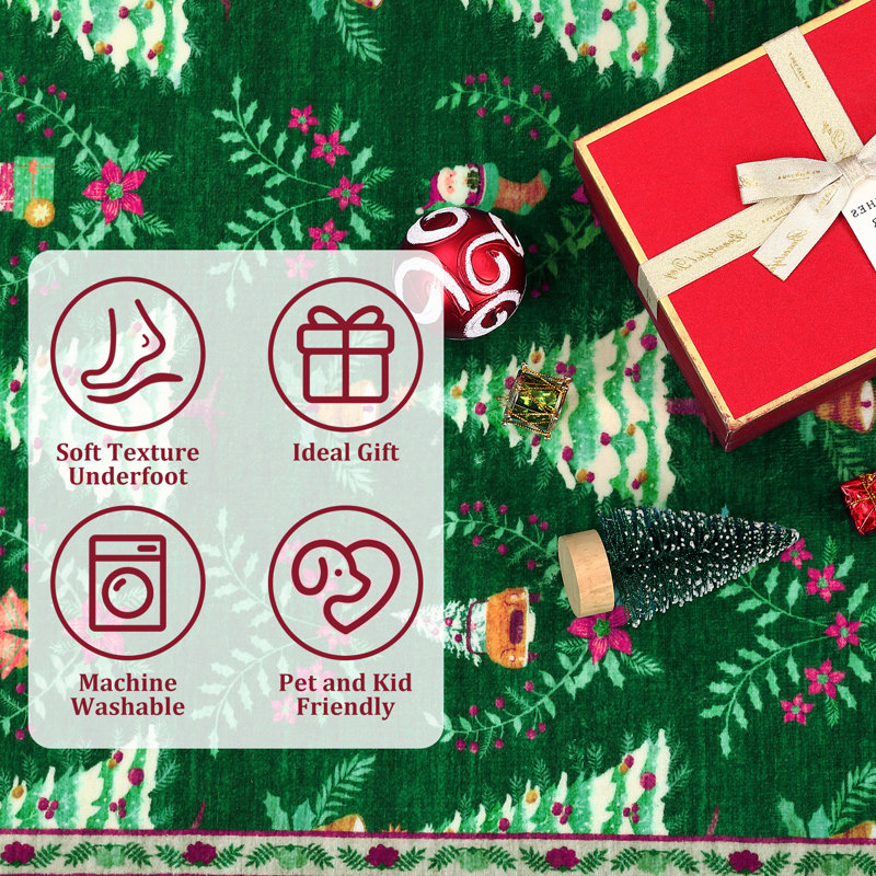 Machine Washable Christmas Rug Xmas Tree Floor Mats with Non-Slip Backing, Non Shedding Living Room Carpet, Decorative Holiday Indoor Rug for Bedroom, Nursery, Kitchen