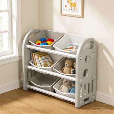 Organisateur de rangement pour jouets multifonctionnel pour enfants avec 6 bacs et tablette en PEHD
