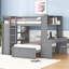 Lit mezzanine double avec lit simple, tablettes, bureau et garde-robe-864360481