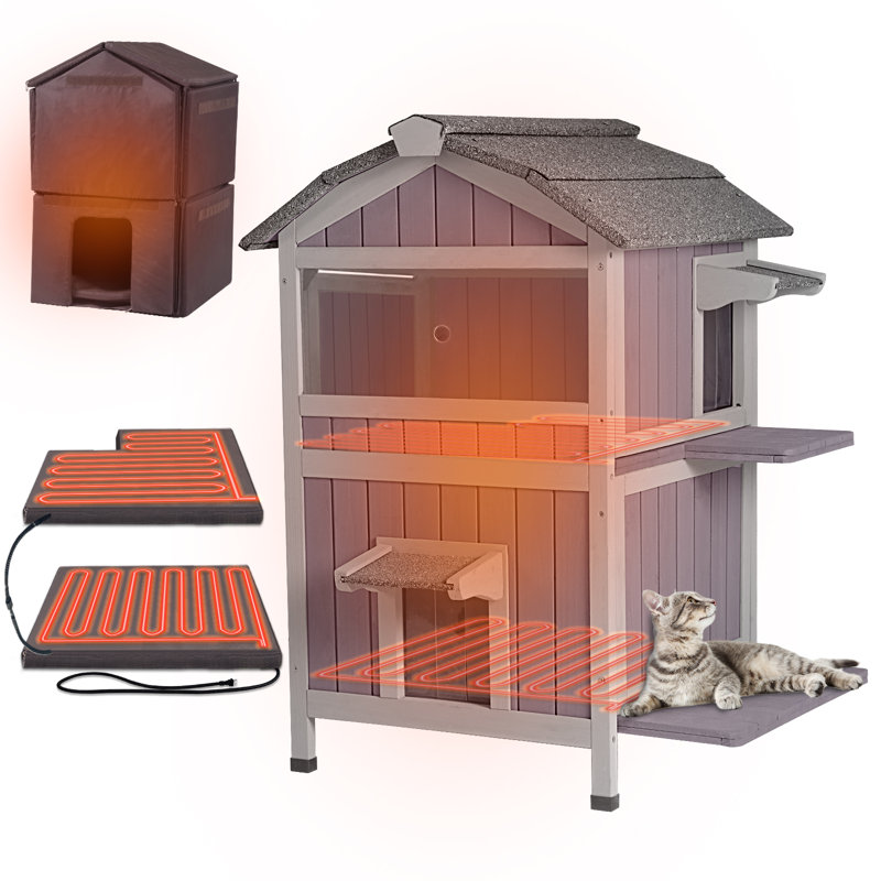 Maison de chat chauffée pour l'extérieur, maisonnette pour chats sauvages avec chauffage et doublure isolée, Oui