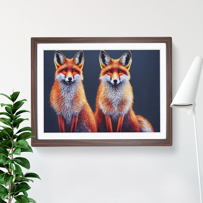 Two Foxes Vol.2 - Framed Print, 25cm H x 34cm W x 2cm D, Walnut Framed