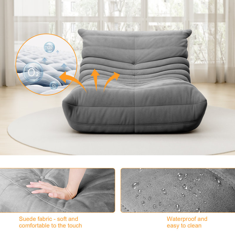 Uncompressed Monett 32" W Bean Bag Lounge Chair, Dark Gray Microfiber