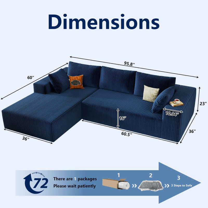 " Corduroy Sofa, Blue