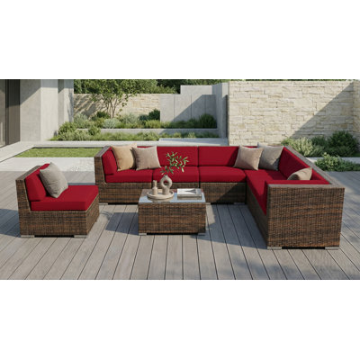 Ensemble de conversation en osier pour 7 personnes avec coussins Billyjo Wicker