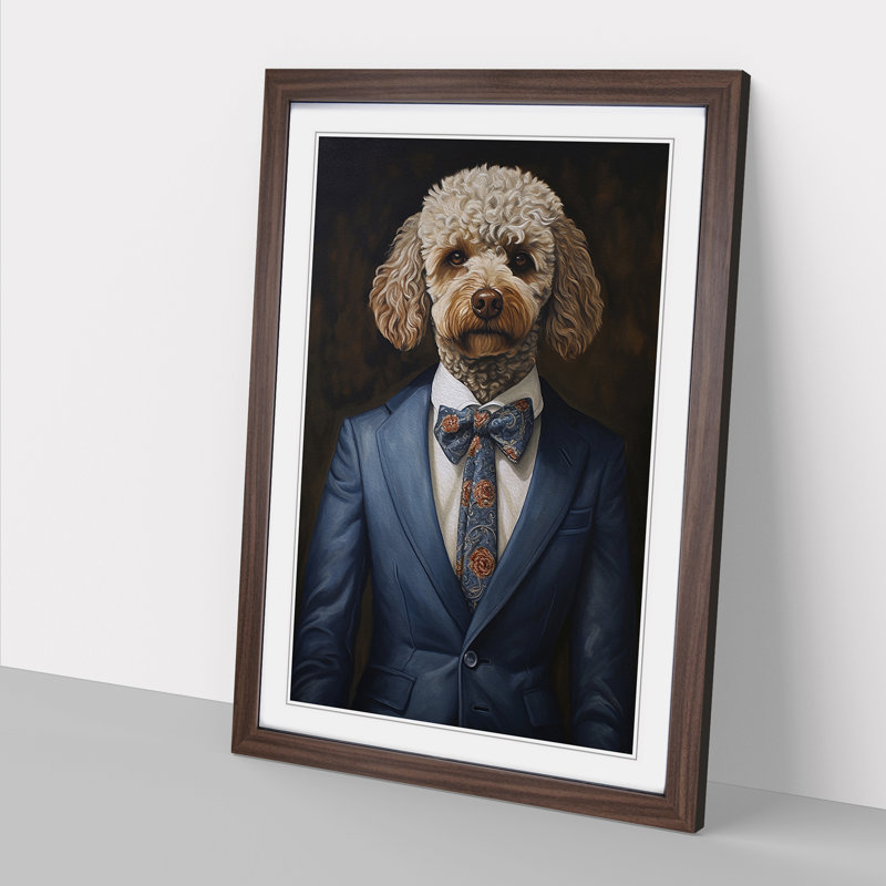 Poodle In A Suit Painting No.3 - Single Picture Frame Print on Wood, Walnut Framed, 46cm H x 34cm W x 2cm D