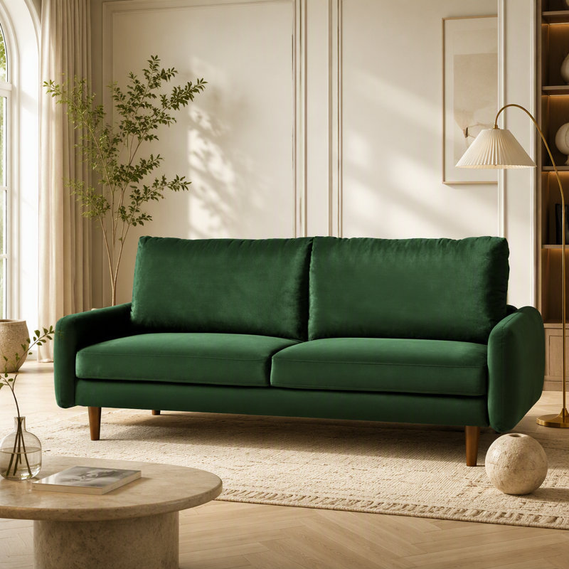 Canapé moderne en velours avec pieds fuselés en bois, Polyester vert