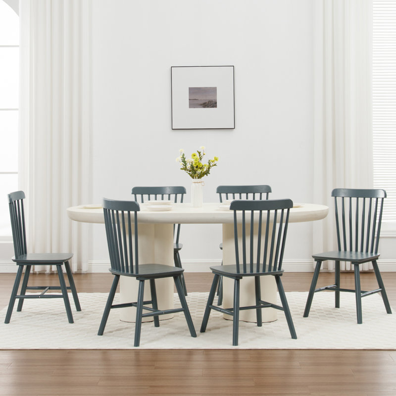 Mid Century Windsor Back Solid Wood Dining Chair, Farmhouse Slat Back Side Chair For Kitchen/Dining Room/Restaurant, Gris