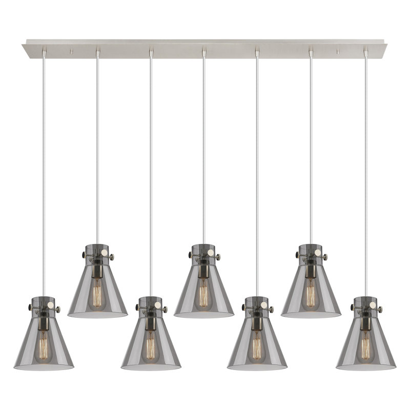 Luminaire suspendu conique à 7 lumières Amrith, Gris fumée clair, Nickel poli