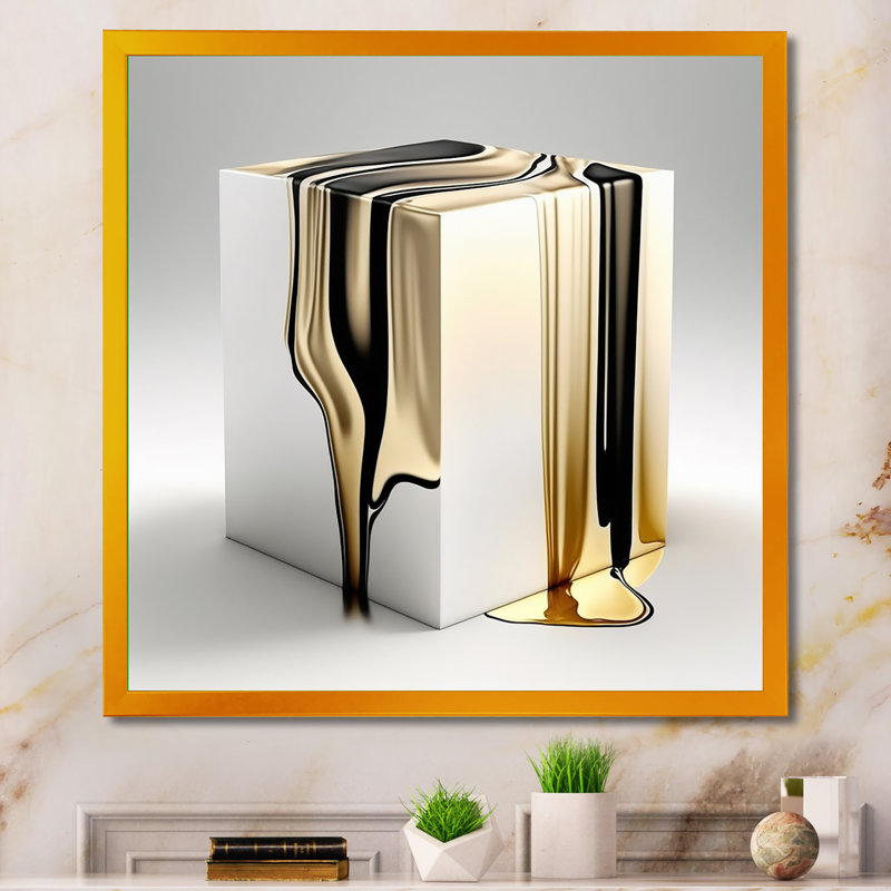 «Black and Gold Cubic Expression I - Abstract Cubism», art mural, Impression dorée sur toile encadrée