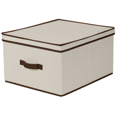LargeStorageBoxwithLidSoftPoly-CottonCanvaswithReinforcedFrameGenerousStorageCapacityFully-RemovableLidFrontHandleVersatileFoldableandStackablewithCoffeeTrim