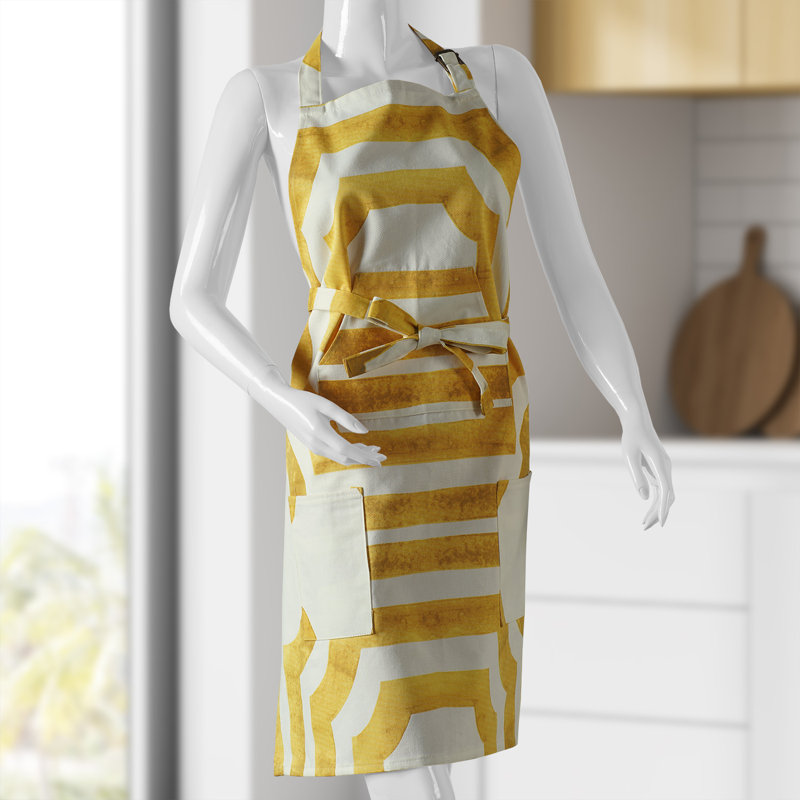 Printed Cotton Kitchen Apron with Pockets Adjustable, Mecca Gold