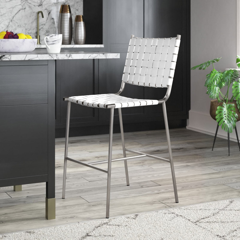 Tabouret de comptoir 26 po Cass, Argent, Blanc