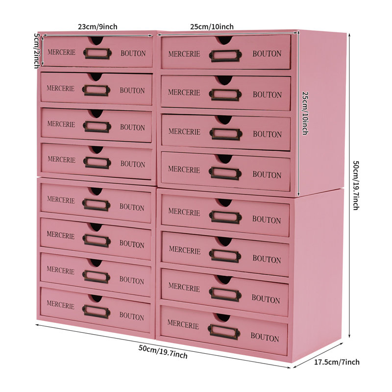 Hadumoth 4-Slot Wooden Desk Drawer Unit, Pink