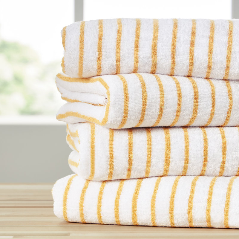4 Pack Cotton Cabana Stripe Beach Pool Towels, Yellow