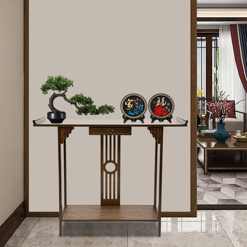Table de canapé 2 niveaux en bambou avec tiroir et tablette, console de couleur noyer