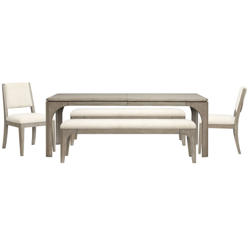 Extendable Rectangular Dining Table With 2 Benches And 2 Side Chairs, 5 Pcs: Table, 2 Benches, 2 Chairs