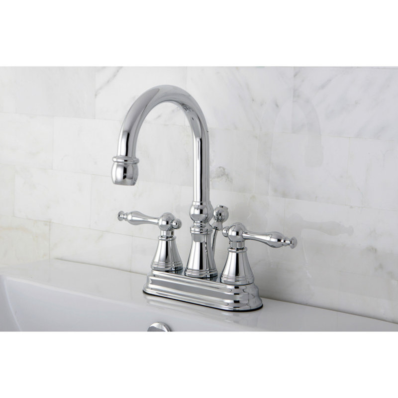 Kingston Brass Naples Two-Handle 3-Hole Deck Mount 4" Centerset Bathroom Faucet with Brass Pop-Up, Polished Chrome