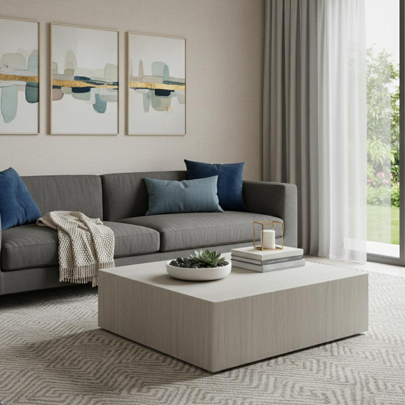 35" Beige Stone Square Block Coffee Table