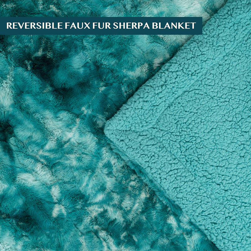 Teal Tie-Dye Faux Fur Sherpa Reversible Throw Blanket
