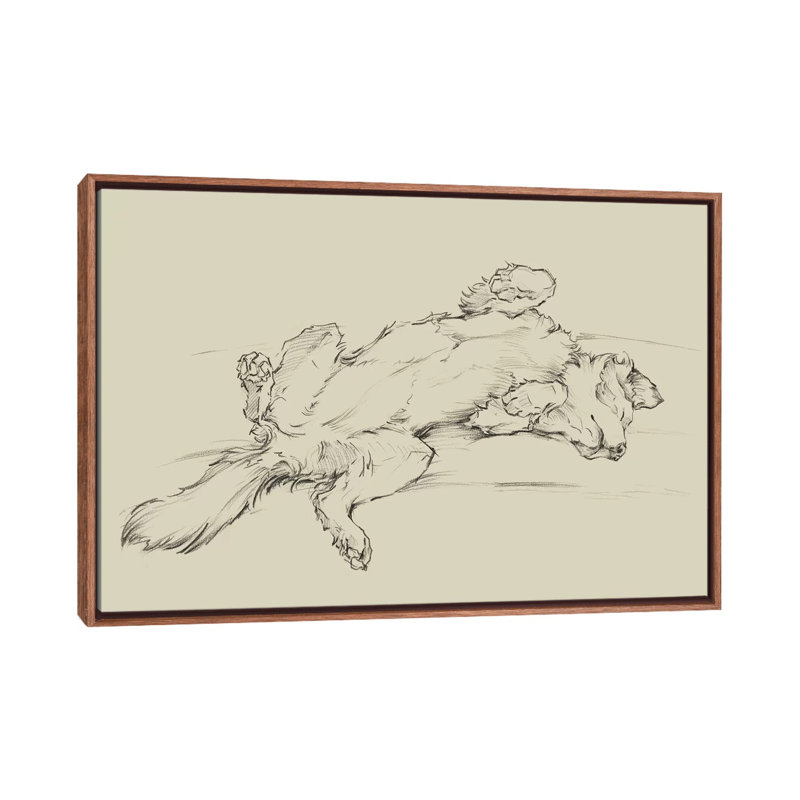 «Dog Tired III» par Ethan Harper - reproduction d'art, Pas de tapis, Toile classique avec cadre brun
