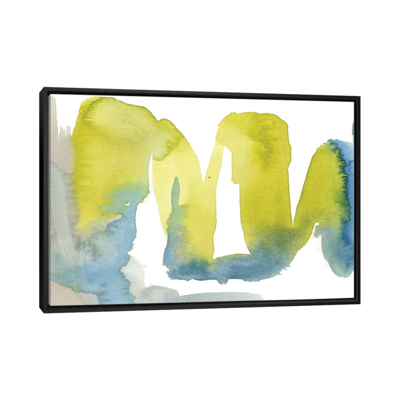 «Indigo and Citron II», reproduction sur toile, H 40 po x l 60 po x P 1,5 po, Toile avec cadre noir, Pas de tapis