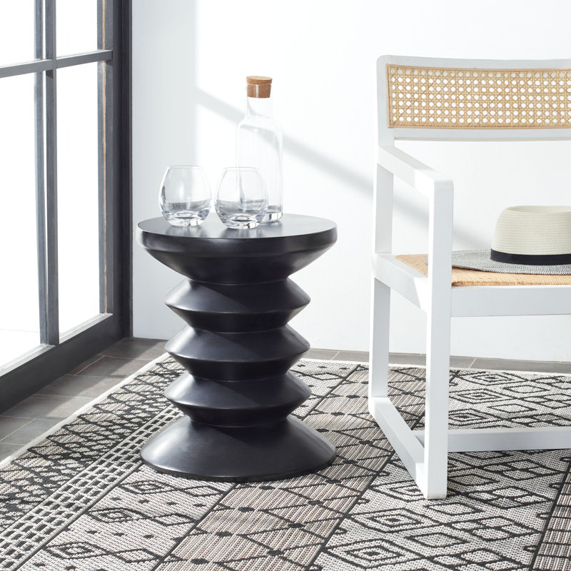 Catrece Outdoor Concrete Accent Stool, Black