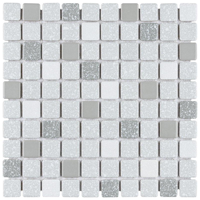 Carreau de mosaïque en porcelaine Crystalline, Gris / Blanc