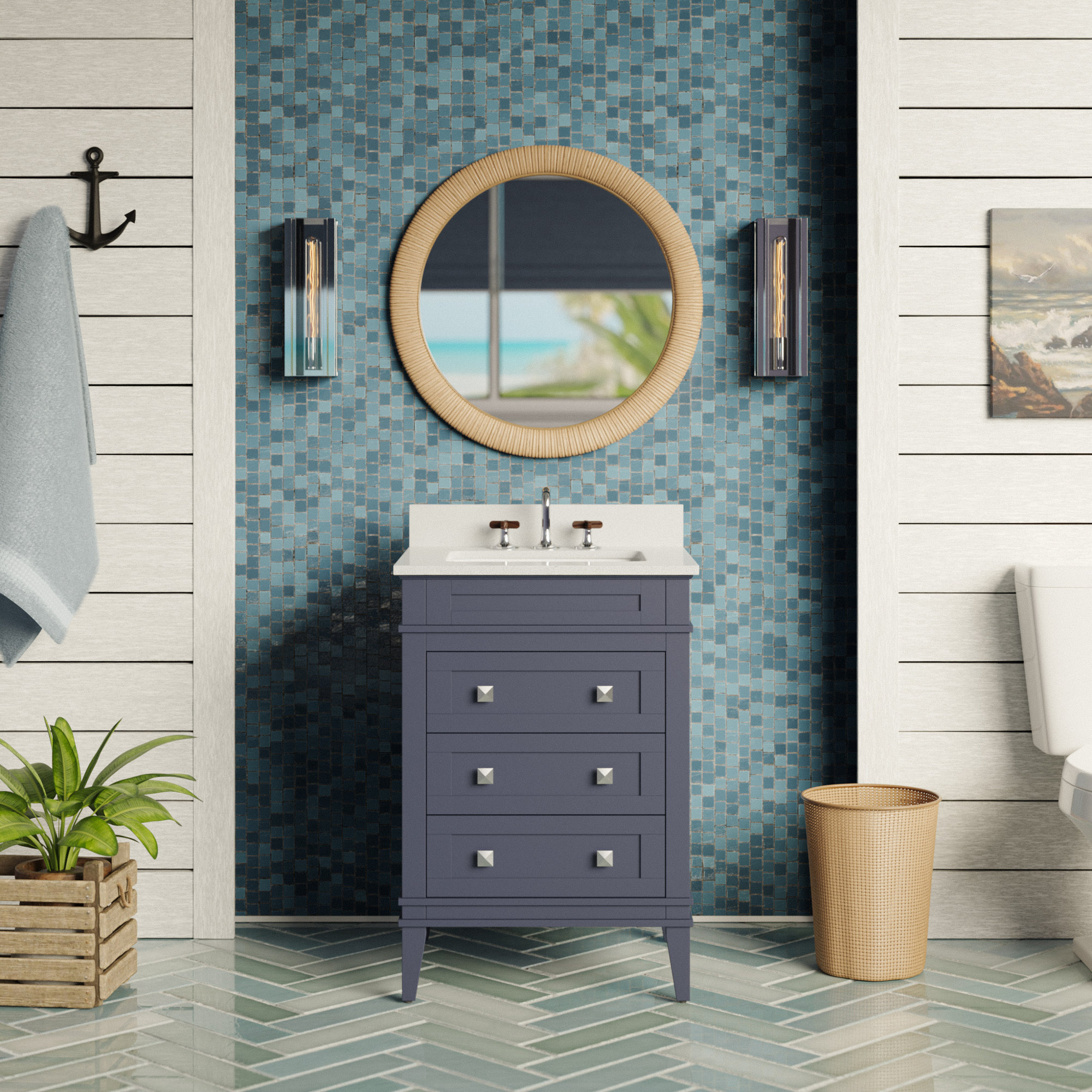 Frankfurt 24'' Single Bathroom Vanity, Quartz, Marine Gray