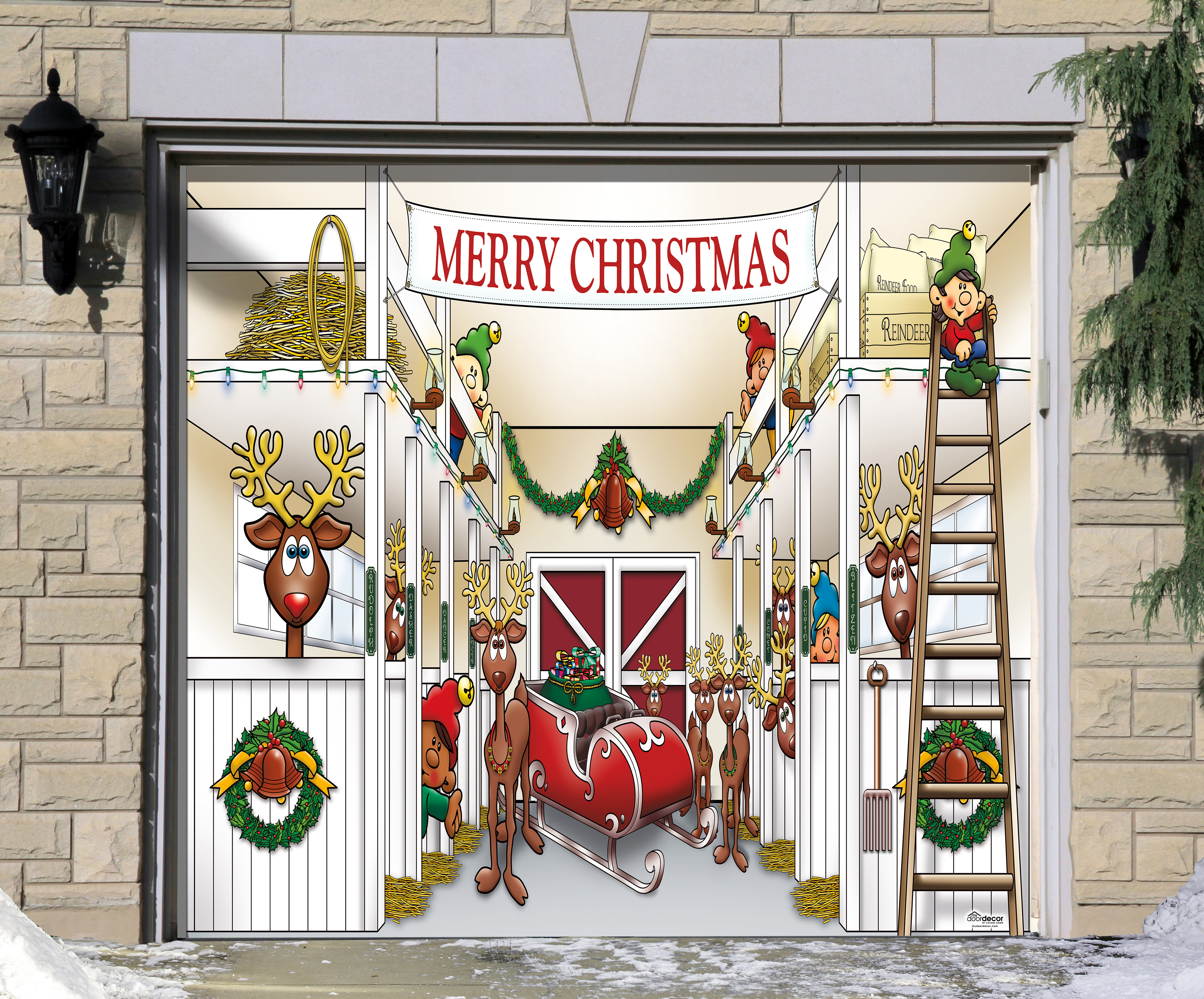 The Holiday Aisle® Santa's Reindeer Barn without Santa Garage Door ...