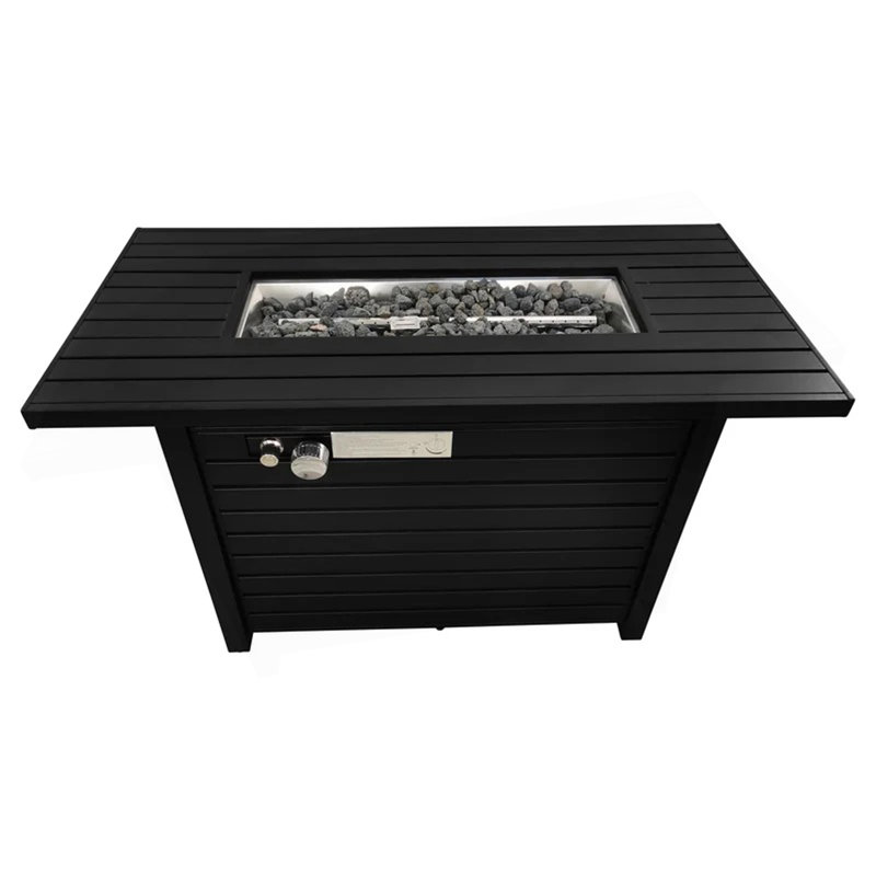 25" H X 42" W Steel Outdoor Fire Pit Table With Lid (Black)