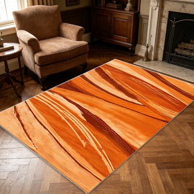 Tapis à motif abstrait coups de pinceau orange pour le salon, doux et confortable, convient à toutes les saisons, facile à entretenir, tapis de sol intérieur lavable à la machine, sous la table de ferme convenant à la chambre à coucher, à la salle à manger, au bureau, au balcon, au patio de décoration intérieure
