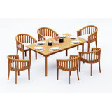 7 Pcs Grade-A Teak Wood Dining Set: 71" Rectangle Table And 6 Lenong Arm Chairs #11LN1606