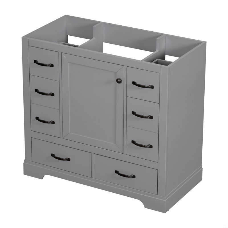 Meuble-lavabo 36 po sans lavabo, base d'armoire seulement avec six tiroirs, tablette réglable