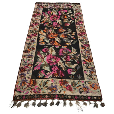 Tapis noir/ivoire/rose laine Ghelim