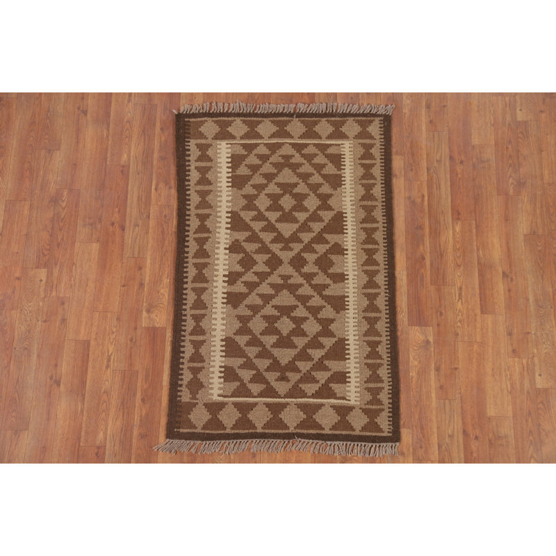 Brown Kilim Reversible Wool Area Rug 3x4