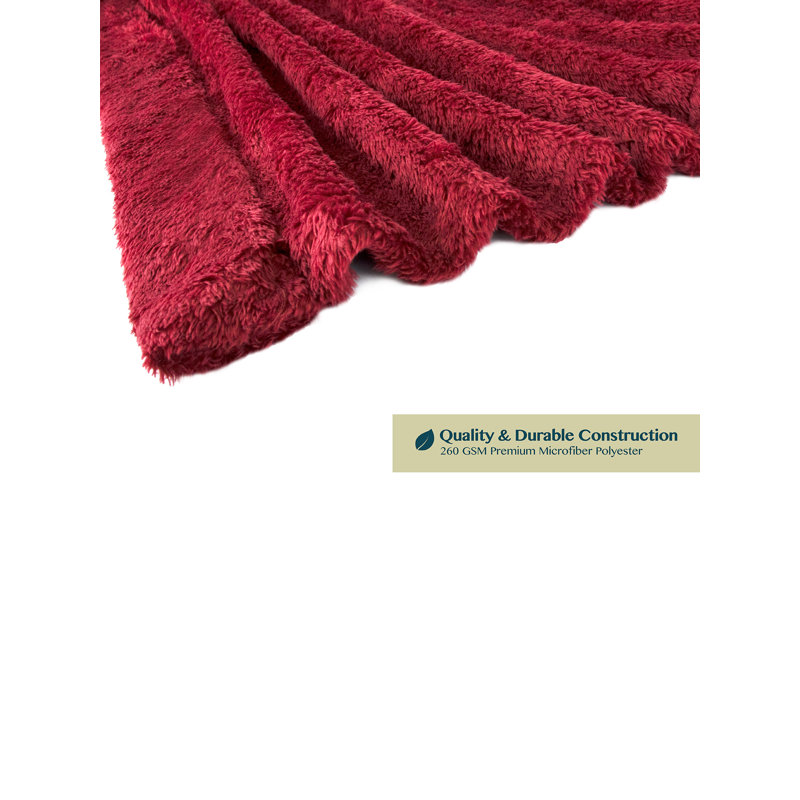 Wine Red Plush Fleece Bathrobe with Pockets, L/XL