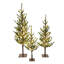 Ensemble de 3 sapins de Noël artificiels préilluminés avec lumières DEL blanc chaud, sapins clairsemés avec bases en métal