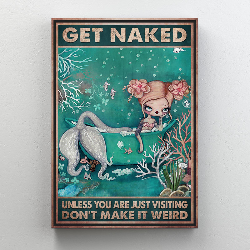 «Octopus Girl - Get NUE Gallery», toile décorative rose et verte pour salle de bain, H 20 po x l 16 po x P 2 po