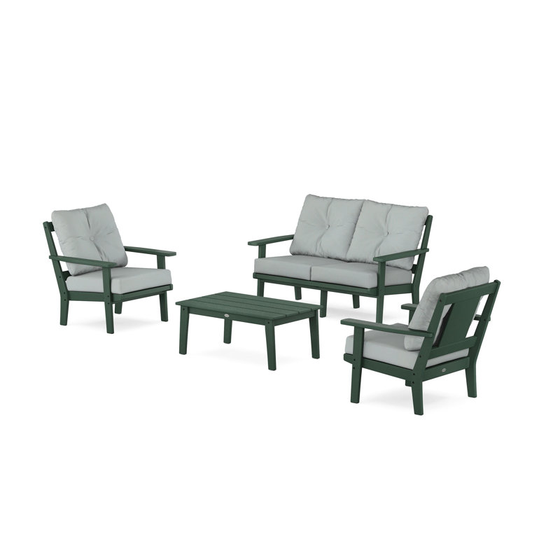 Prairie 4-Piece Deep Seating Set with Loveseat, Teak, Granite