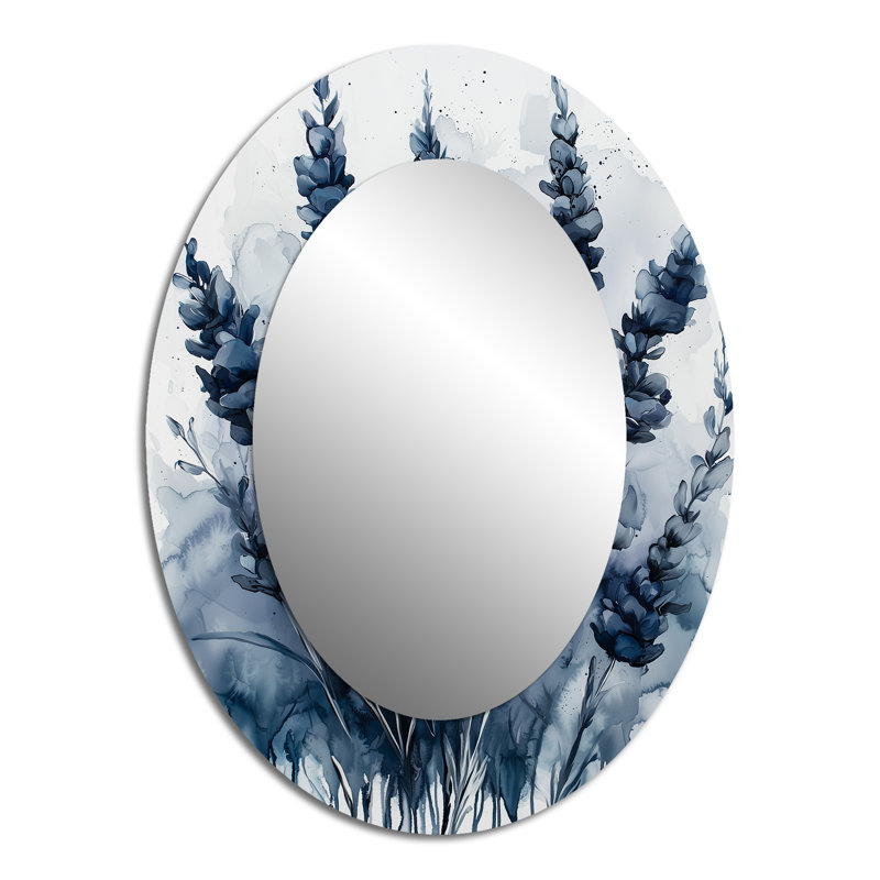 Fauvism Blue Lavender Silence - Gray Traditional Oval Wall Mirror, 40" x 30"