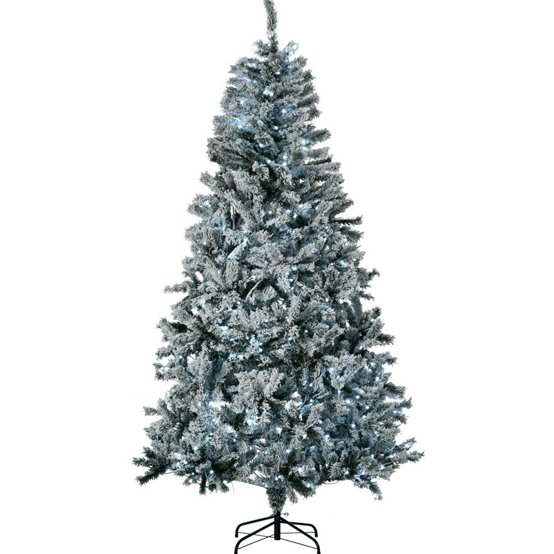 Arbre de Noël artificiel enneigé 7,5 pi avec lumières DEL blanc froid
