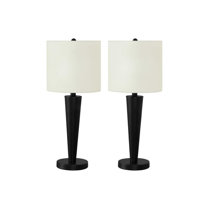 Éclairage, ensemble de 2, 24 po, lampe de table, port USB inclus, métal, abat-jour, contemporain, Noir, Blanc