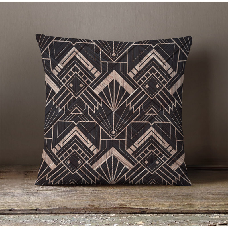Throw Pillow With Insert, 20"H x 20"W, Black/Brown Art Deco 3