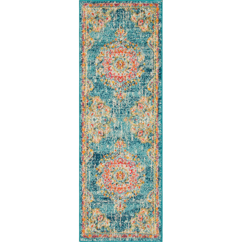 Galyean Oriental Area Rug, Runner 2'2" x 6'1", Turquoise 
