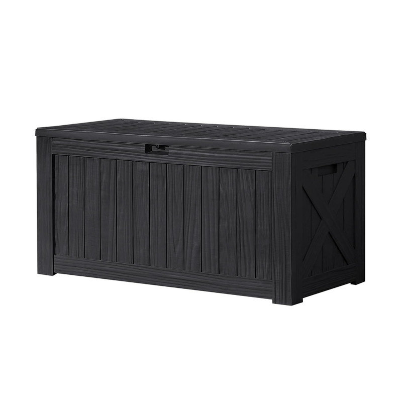 Large Black Resin Lockable Deck Box with Wood Texture