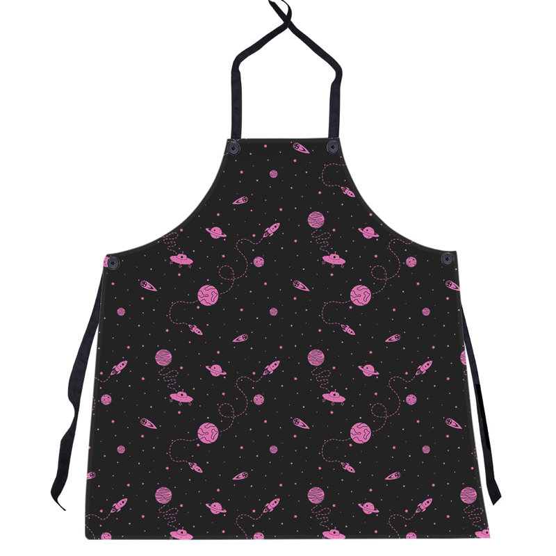 Tablier à motif extérieur espace, Noir / Rose