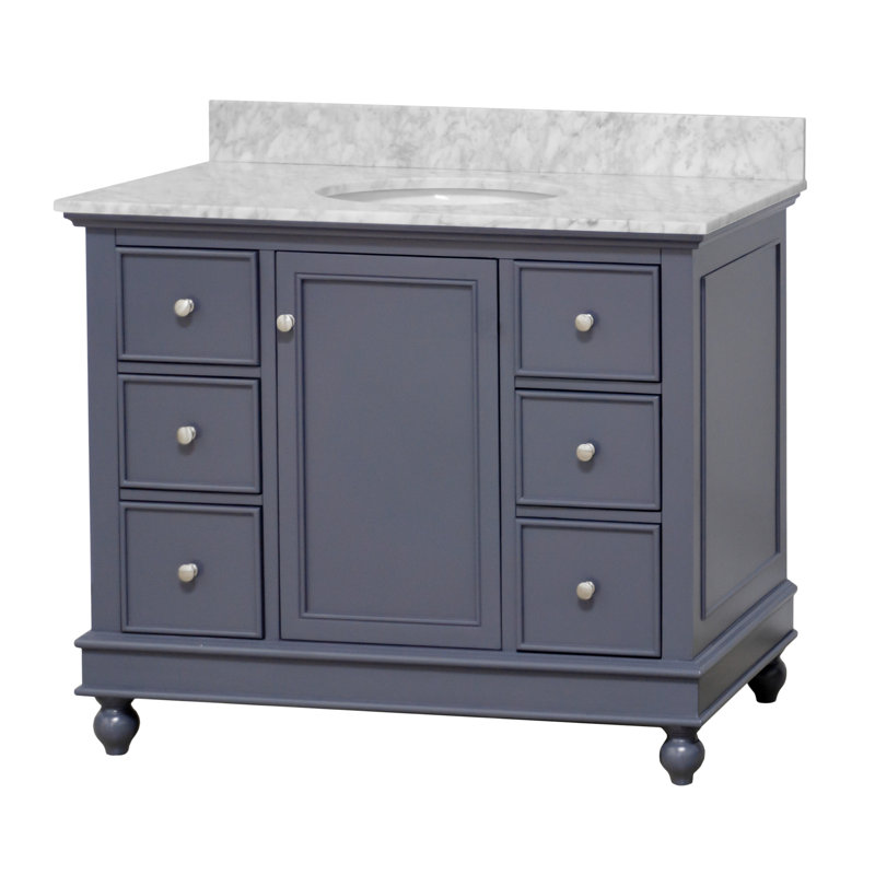 Ensemble de meuble-lavabo simple 42 po Ferdinand, Gris marine, Marbre de Carrare