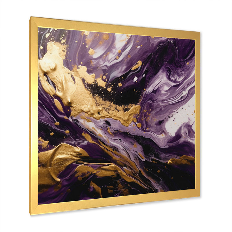 Magie liquide mauve et or I - impressions sur toile abstraites, Cadre doré à une seule photo, H 24 po x l 24 po x P 1 po