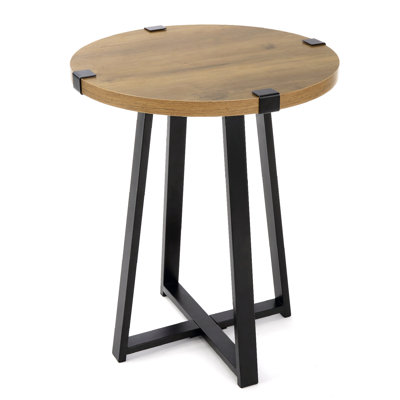 Table de bout ronde 17 étages avec ton en bois de chêne et structure en métal noir
