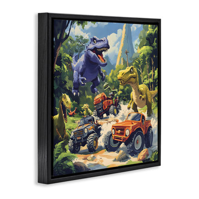 Cadre flottant dinosaures et camions monstres, design Creative Studio